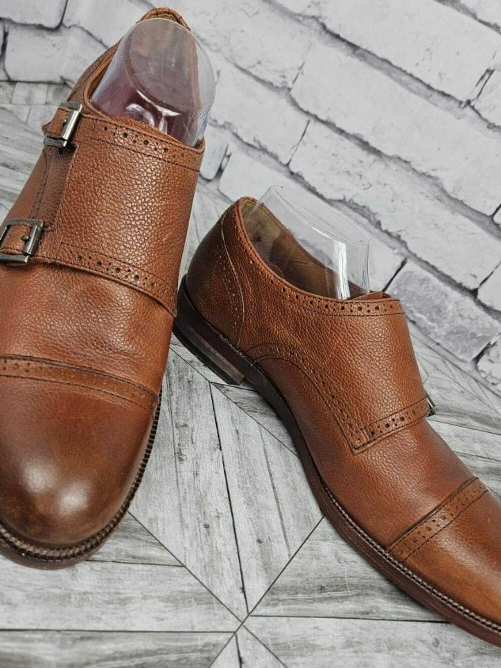 Johnston & Murphy Mens 9 M Brown Leather Double Monk Strap Dress Shoes Buckle